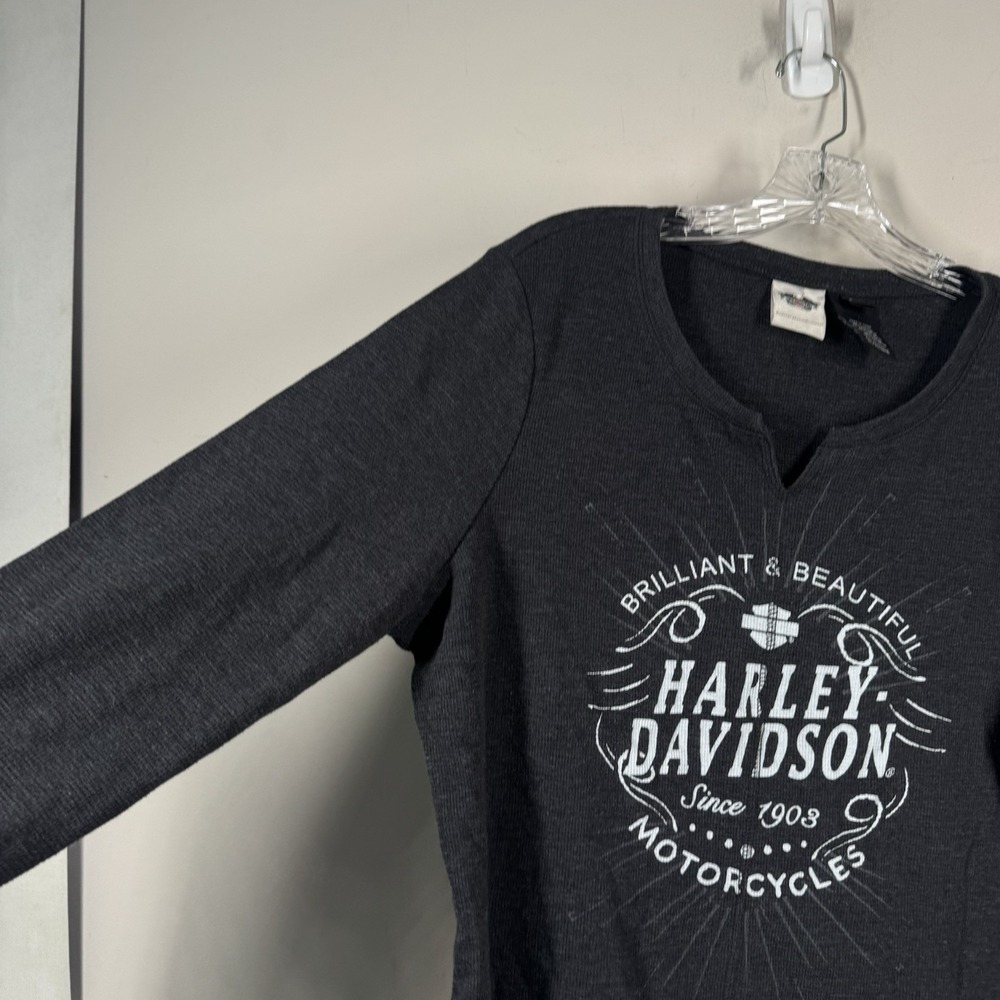 Harley Davidson Women's Sz 2X Long Sleeve Waffle Knit Thermal T Shirt Bike Y2K - Picture 5 of 16